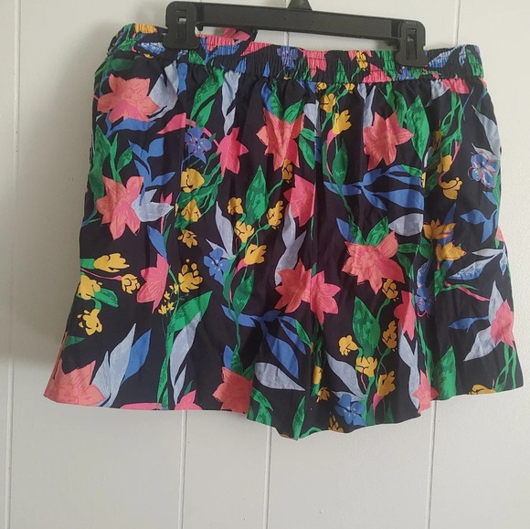 J.Crew Navy Blue Floral Print Tie Waist Shorts Sz 14 Cotton Pockets Style AL595 - Picture 3 of 7